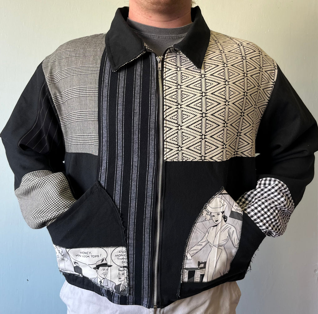 BLACK & WHITE PATCHWORK JACKET - XXL