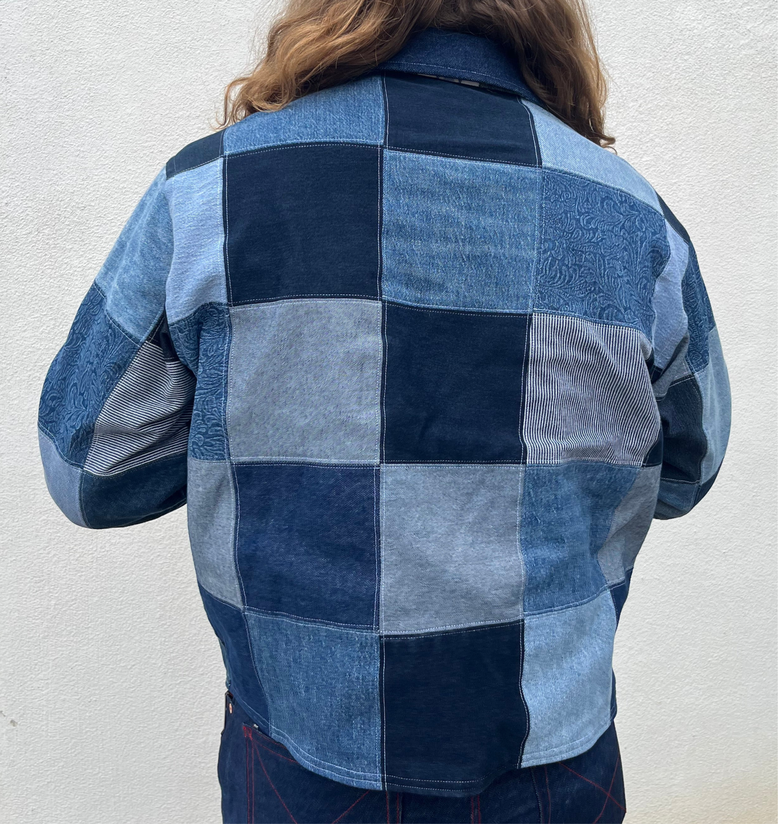 CHECKERED DENIM JACKET - XL
