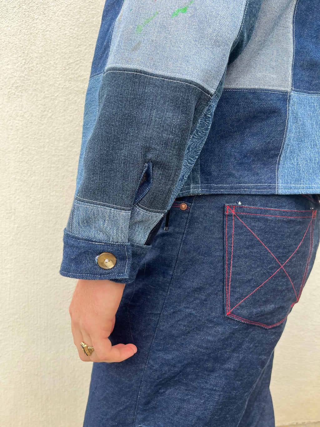 CHECKERED DENIM JACKET - XL