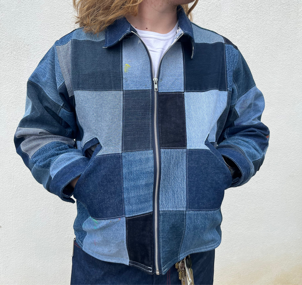 CHECKERED DENIM JACKET - XL