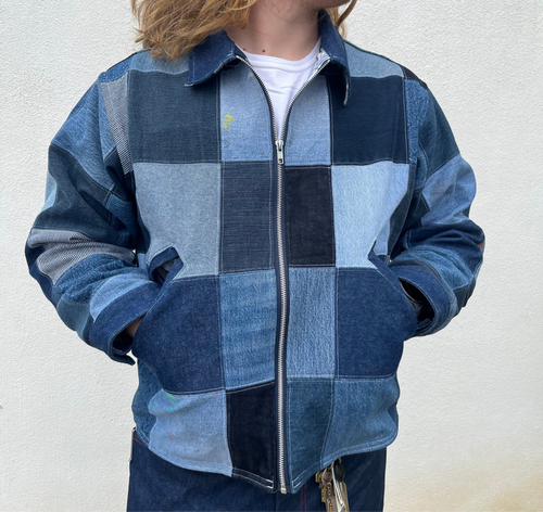 CHECKERED DENIM JACKET - XL